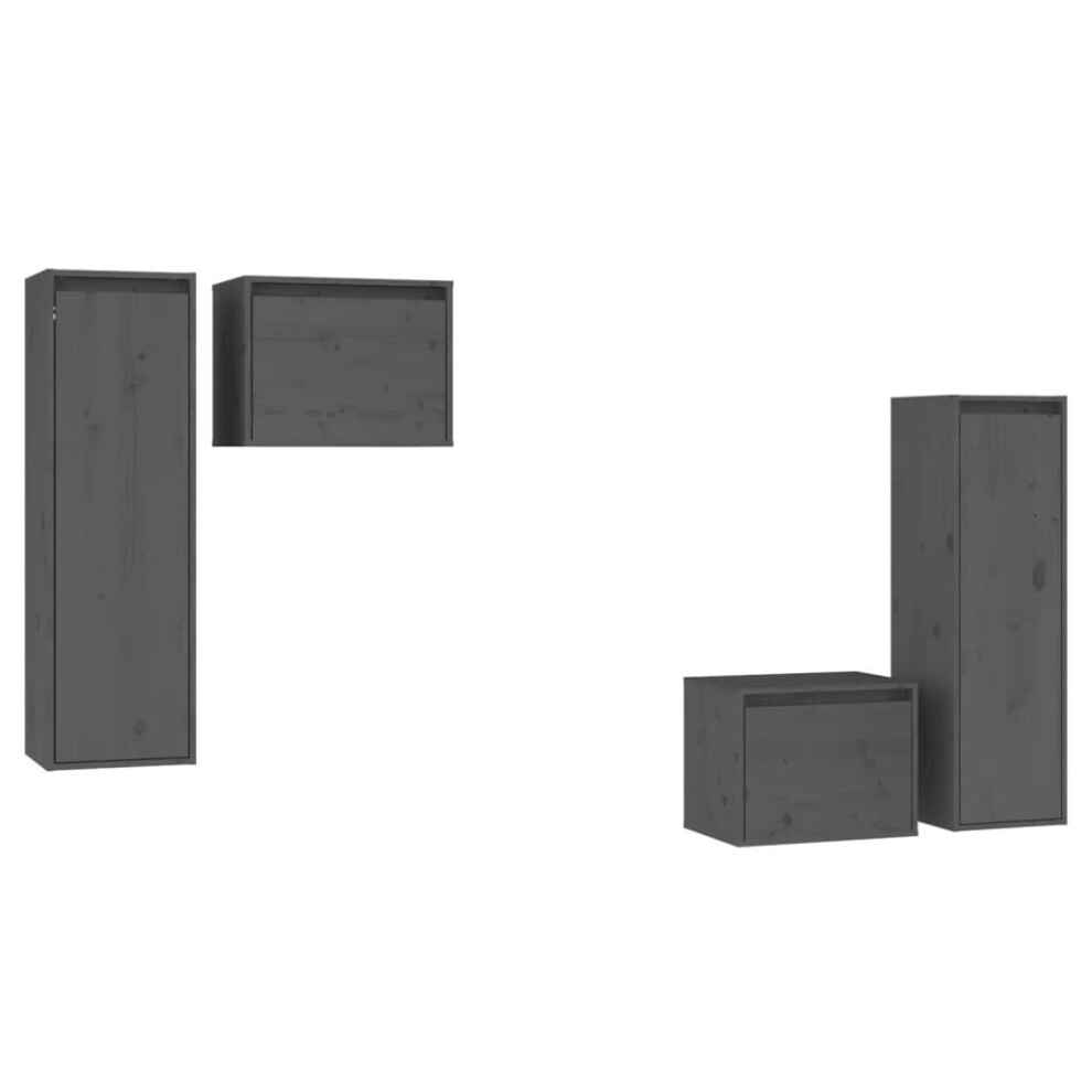 Vidaxl (Grey) 4X Solid Wood Pine Tv Cabinets Wall Mounted Shelf Stand Multi Colours Grey