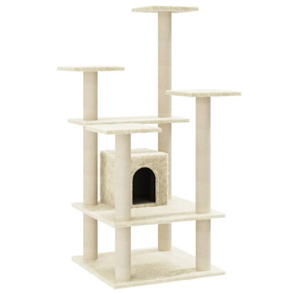 Vidaxl (Cream) Cat Tree With Sisal Scratching Posts 110Cm Cat Play Tower Multi Colours