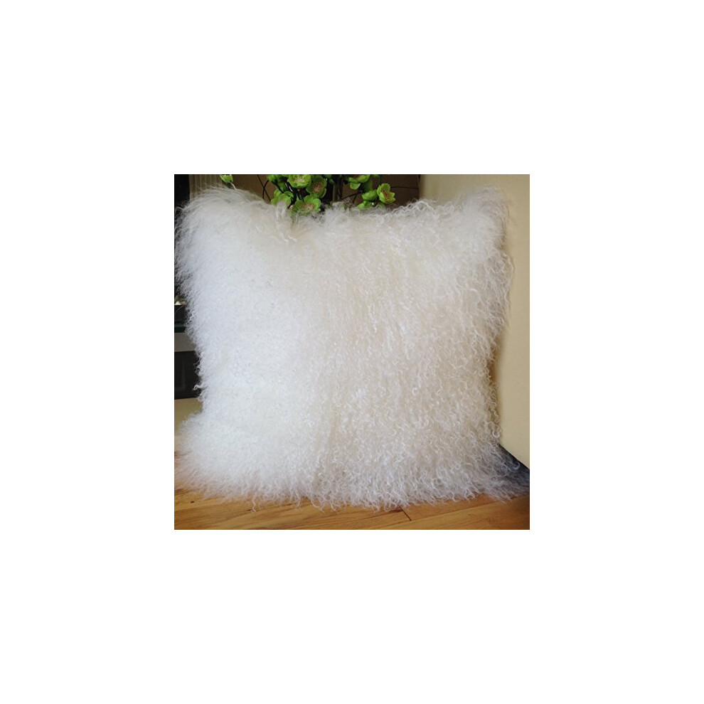 New 40cm x 40cm Genuine Mongolian Sheepskin Lamb Wool Fur Cushion Cover - Bleach White