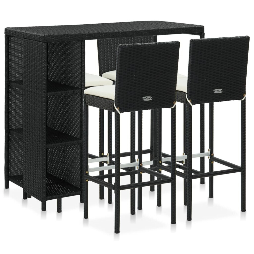 (black) vidaXL Garden Bar Set 5 Piece with Cushions Poly Rattan Table&Chair Black/Grey