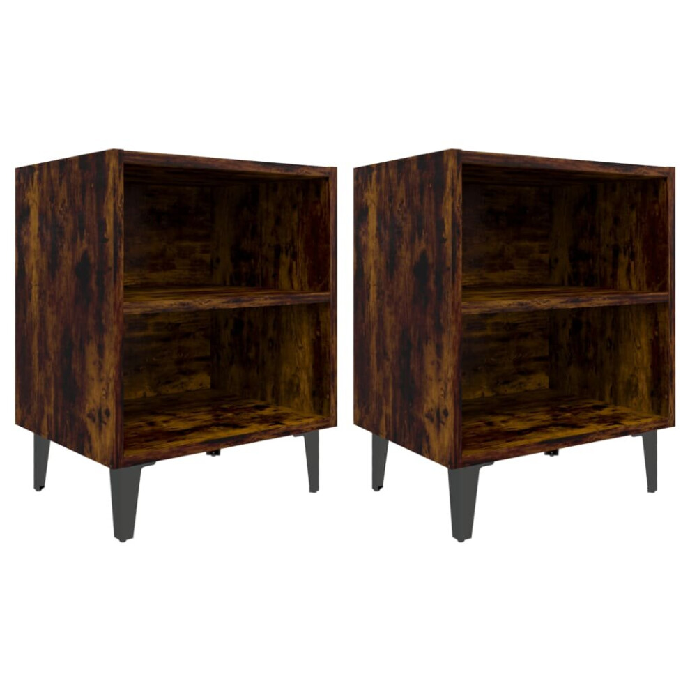 (smoked oak, 2) vidaXL 1/2x Bed Cabinet with Metal Legs 40x30x50 cm Nightstand Multi Colors