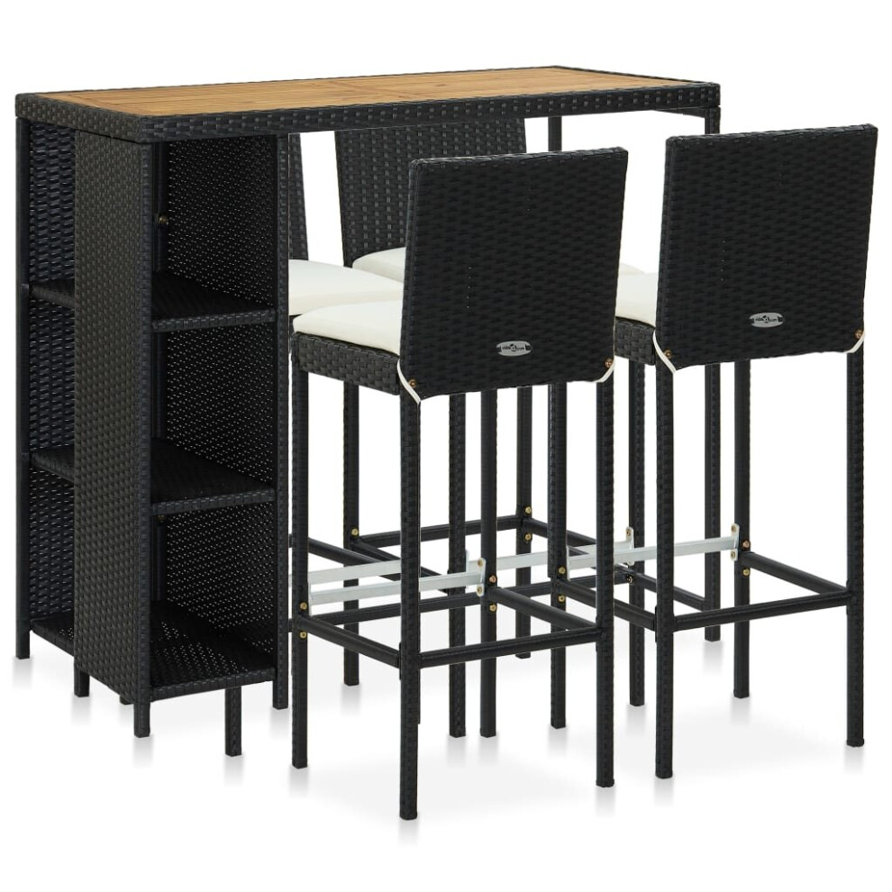 Vidaxl (Black) Garden Bar Set 5 Piece With Cushions Poly Rattan Table&Chair Black/Grey