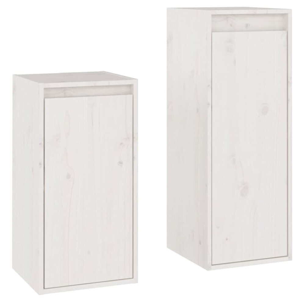 Vidaxl (White) 2X Solid Wood Pine Tv Cabinets Wall Mounted Shelf Stand Multi Colours