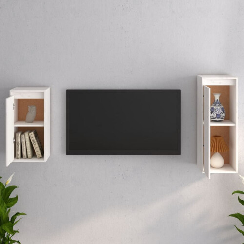 VidaXL (white) vidaXL 2x Solid Wood Pine TV Cabinets Wall Mounted Shelf Stand Multi Colours 2