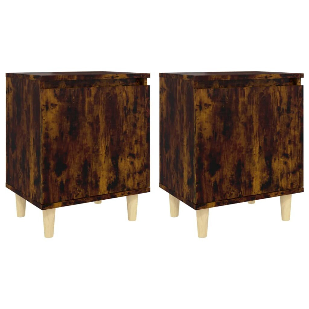 (smoked oak, 2) vidaXL 1/2x Bed Cabinet with Solid Wood Legs 40x30x50 cm Stand Multi Colors