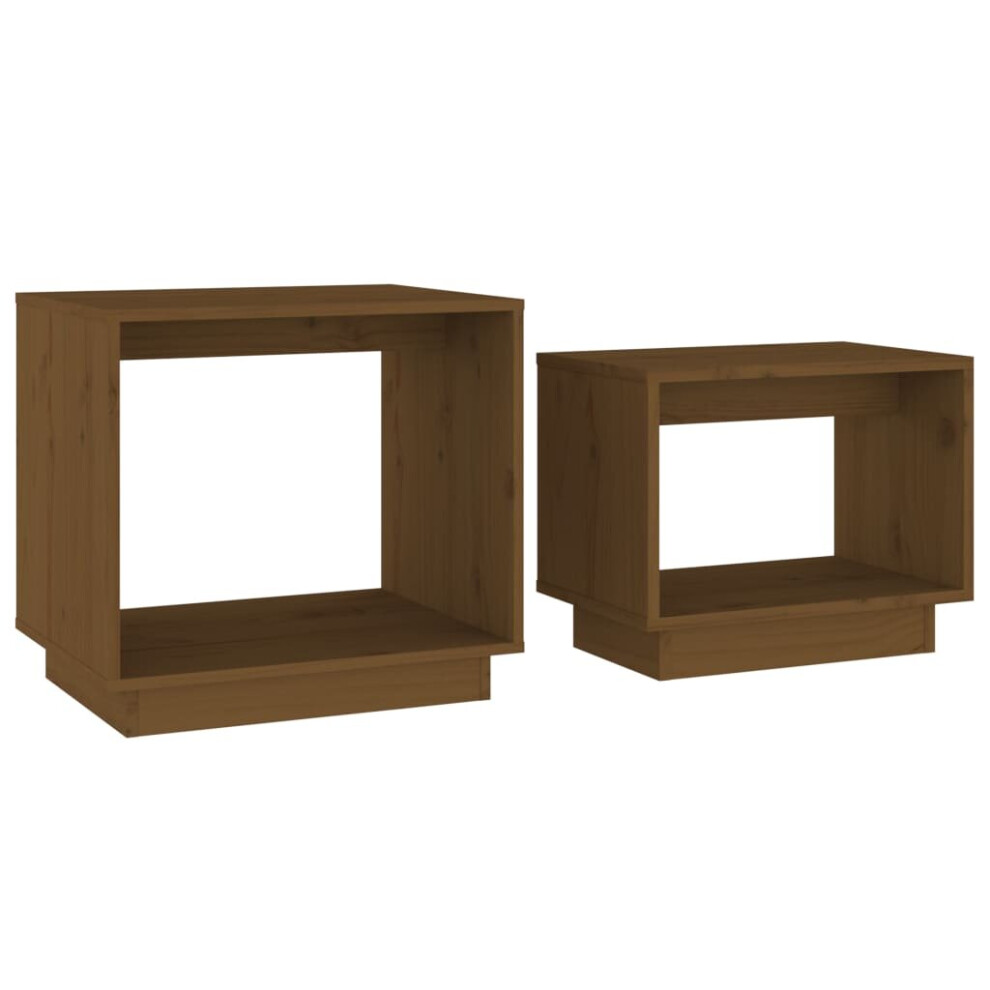 Vidaxl (Honey Brown) 2X Solid Wood Pine Nesting Coffee Tables Centre Table Multi Colours