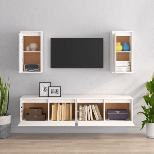 VidaXL (white) vidaXL 4x Solid Wood Pine TV Cabinets Wall Mounted Shelf Stand Multi Colours 2