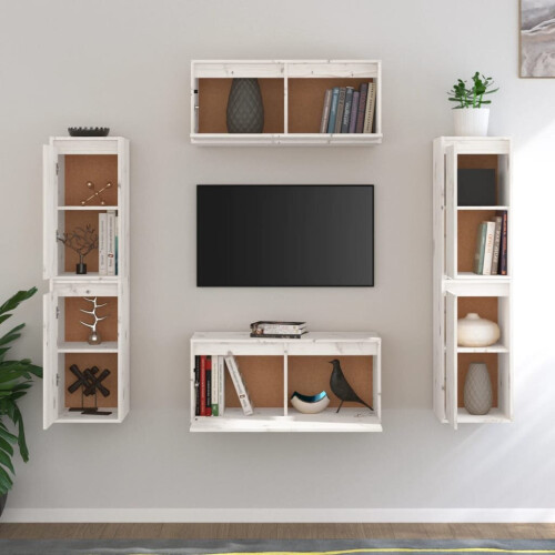 VidaXL (white) vidaXL 6x Solid Wood Pine TV Cabinets Wall Mounted Shelf Stand Multi Colours 2