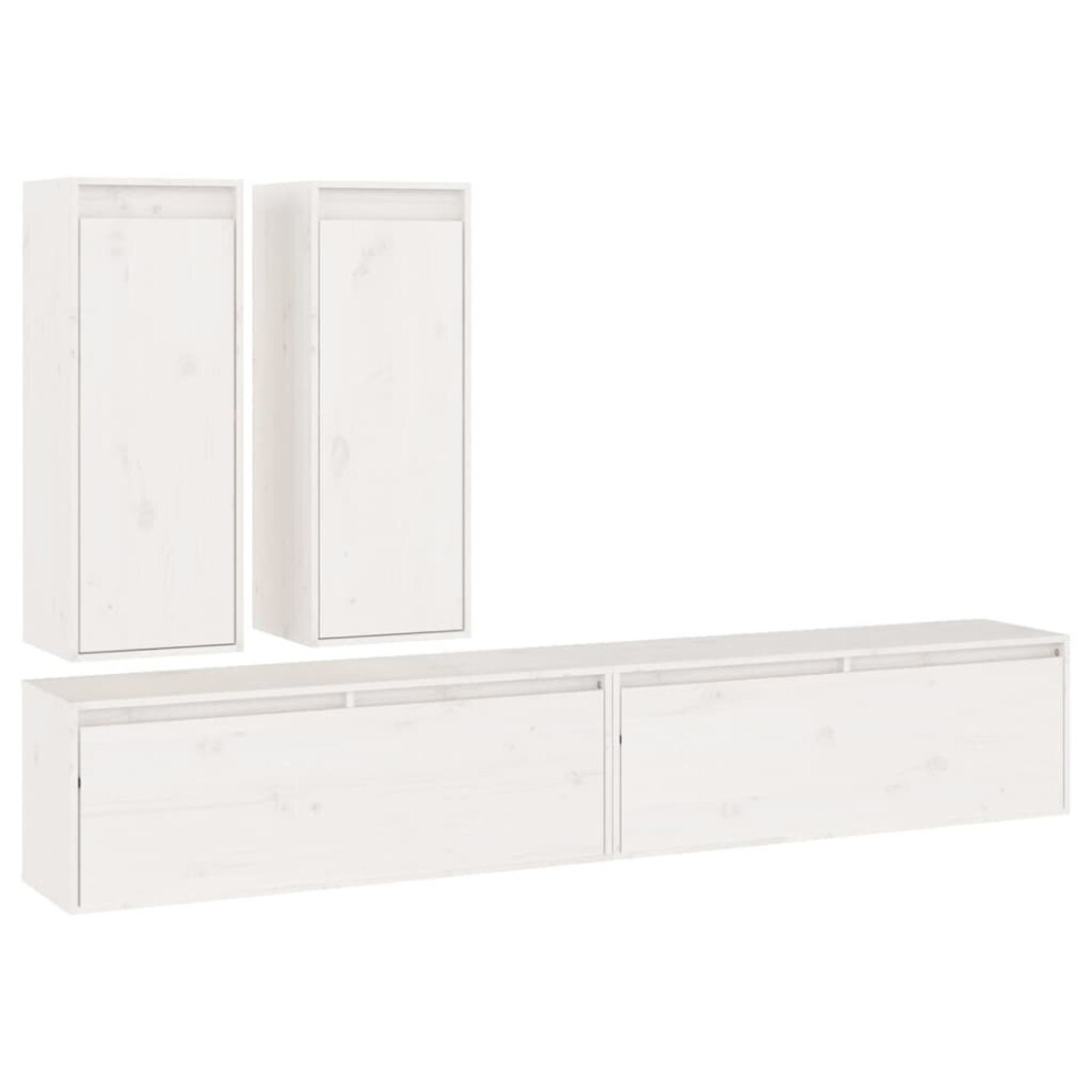 Vidaxl White (White) 4X Solid Wood Pine Tv Cabinets Wall Mounted Shelf Stand Multi Colours