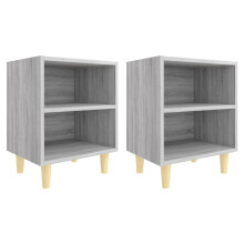 (grey sonoma, 2) vidaXL 1/2x Bed Cabinet with Solid Wood Legs 40x30x50 cm Stand Multi Colors