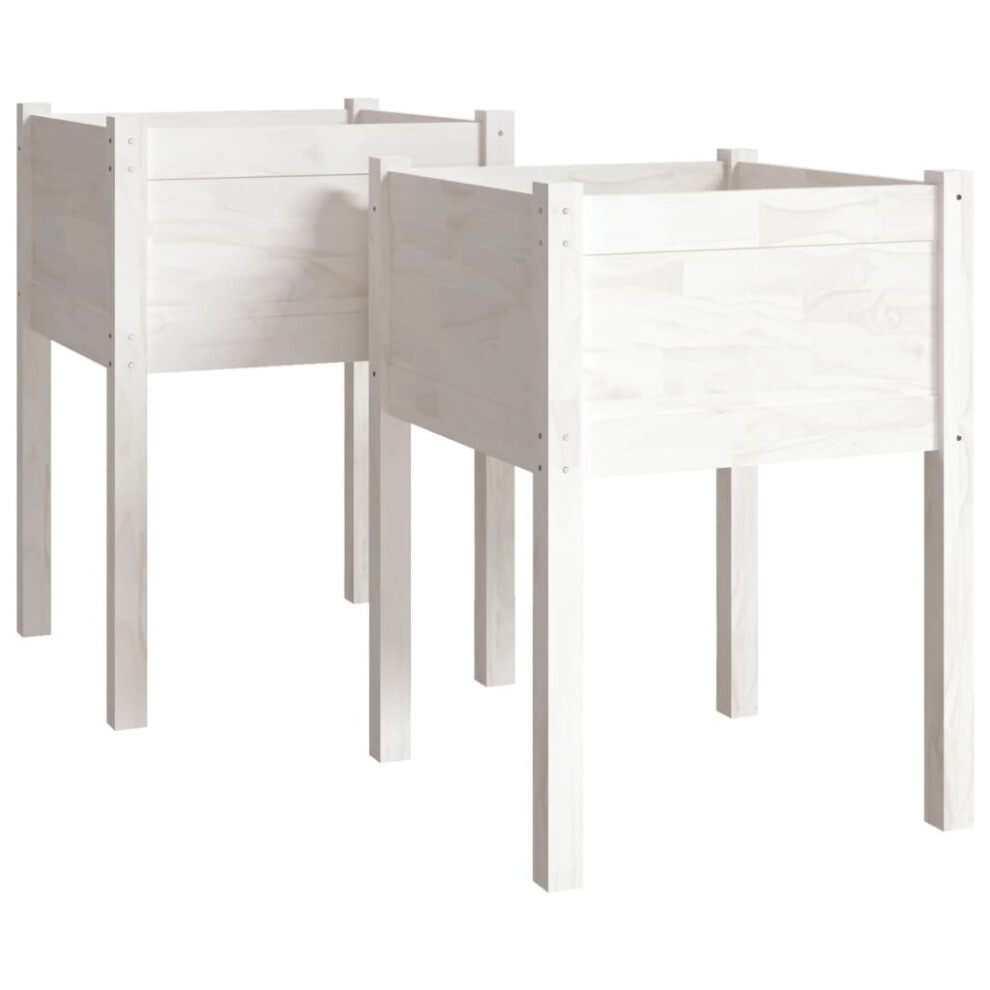 Vidaxl (White, 2) 1/2X Solid Pinewood Garden Planter Flower Box Planter Pot Multi Colours