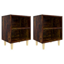 (smoked oak, 2) vidaXL 1/2x Bed Cabinet with Solid Wood Legs 40x30x50 cm Stand Multi Colors