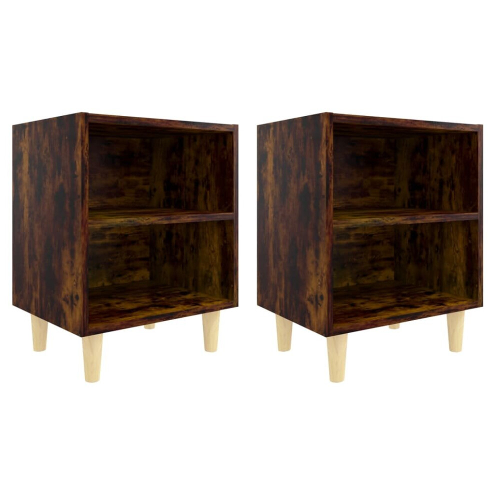Vidaxl (Smoked Oak, 2) 1/2X Bed Cabinet With Solid Wood Legs 40X30x50 Cm Stand Multi Colors