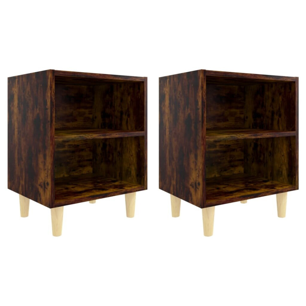 (smoked oak, 2) vidaXL 1/2x Bed Cabinet with Solid Wood Legs 40x30x50 cm Stand Multi Colors