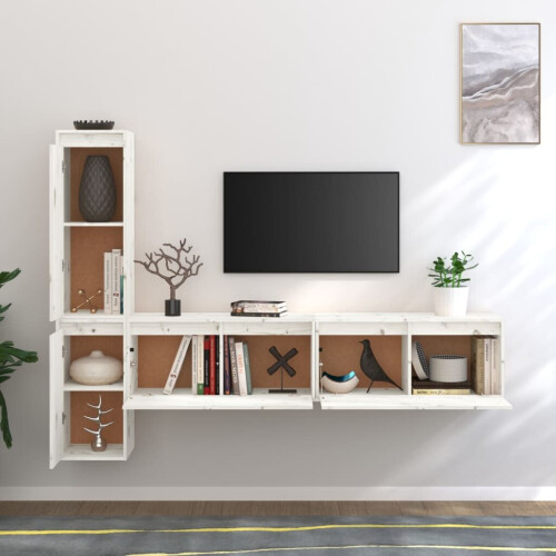 VidaXL (white) vidaXL 4x Solid Wood Pine TV Cabinets Storage Floating Cabinet Multi Colours 2