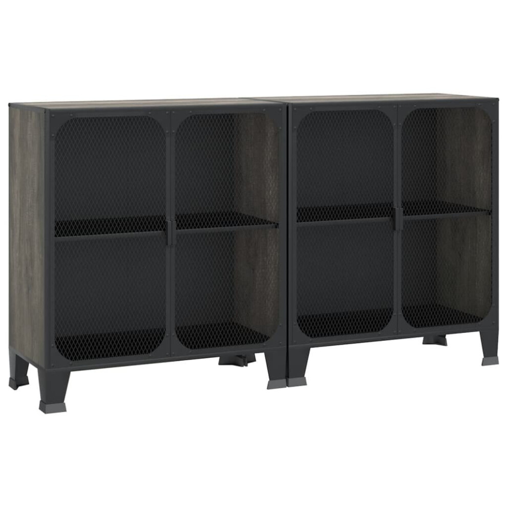(2) vidaXL Storage Cabinet Metal and MDF Sideboard Cupboard Rustic Brown/Grey