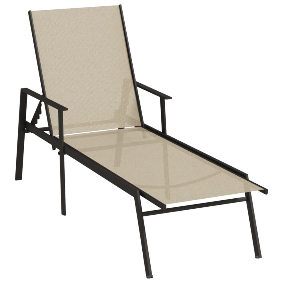 Vidaxl (Cream) Sun Lounger Garden Sunbed Lounge Bed Day Bed Steel And Textilene Fabric Cream
