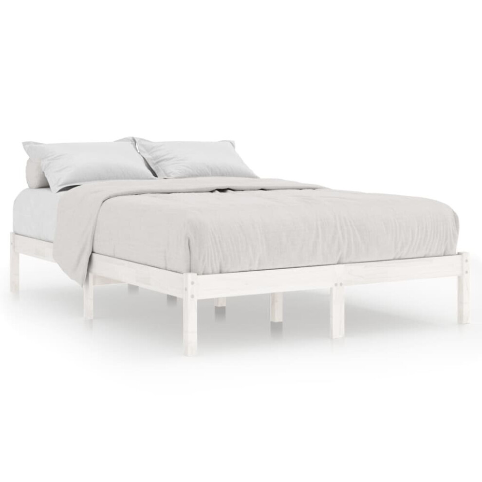 Vidaxl (White, 205.5 X 145.5 X 31 Cm) Bed Frame Bedroom Wooden Bed Base Mattress Foundation Solid Pinewood