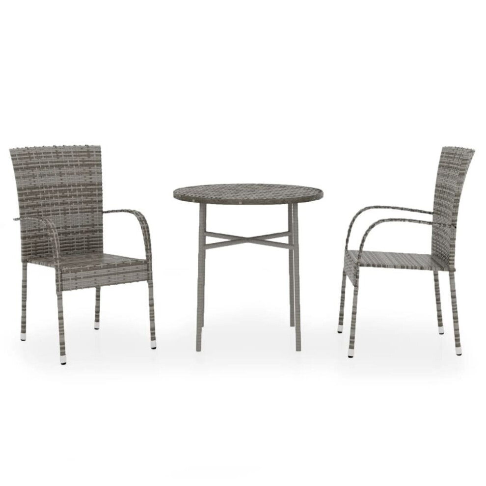 Vidaxl (Grey) Garden Dining Set 3 Piece Poly Rattan Patio Furniture Multi Colours