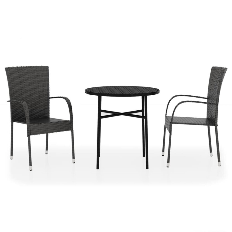 Vidaxl (Black) Garden Dining Set 3 Piece Poly Rattan Patio Furniture Multi Colours