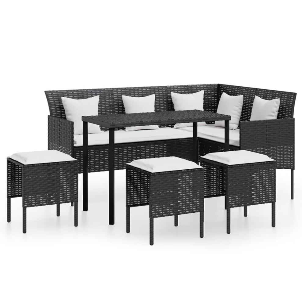 (black) vidaXL L-shaped Couch Sofa Set 5 Piece with Cushions Poly Rattan Multi Colours