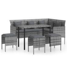 (grey) vidaXL L-shaped Couch Sofa Set 5 Piece with Cushions Poly Rattan Multi Colours