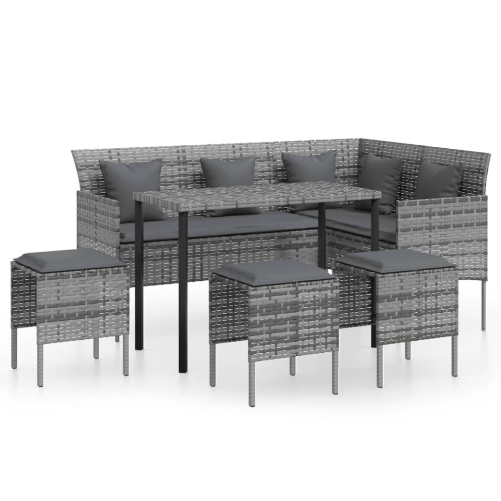 (grey) vidaXL L-shaped Couch Sofa Set 5 Piece with Cushions Poly Rattan Multi Colours