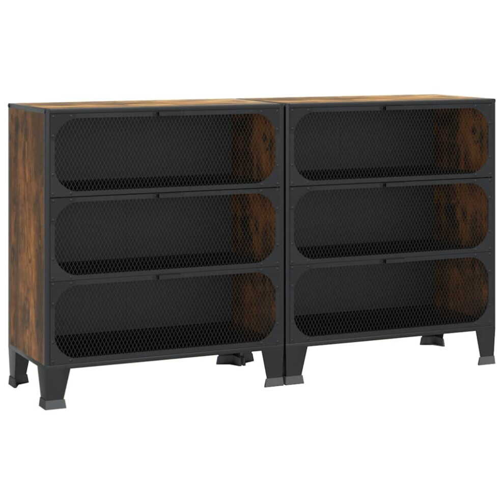 (1) vidaXL Storage Cabinet Metal&MDF Sideboard Cupboard Bookcase Rustic Brown/Grey