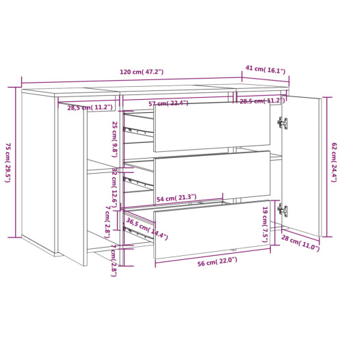 VidaXL (high gloss white) vidaXL Sideboard with 3 Drawers Cupboard Cabinet Highboard Engineered Wood 1