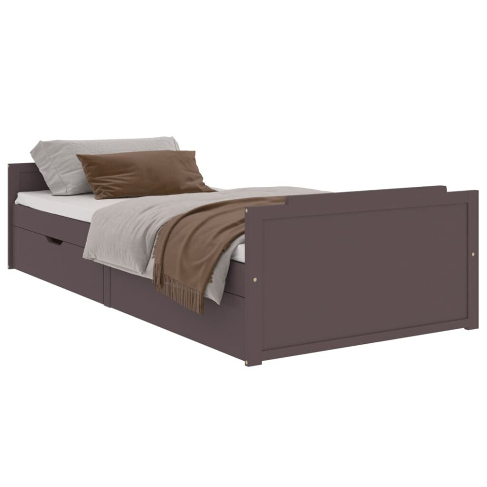 Vidaxl (Dark Brown) Bed Frame With Drawers Solid Wood Pine Bedstead Single Multi Colours