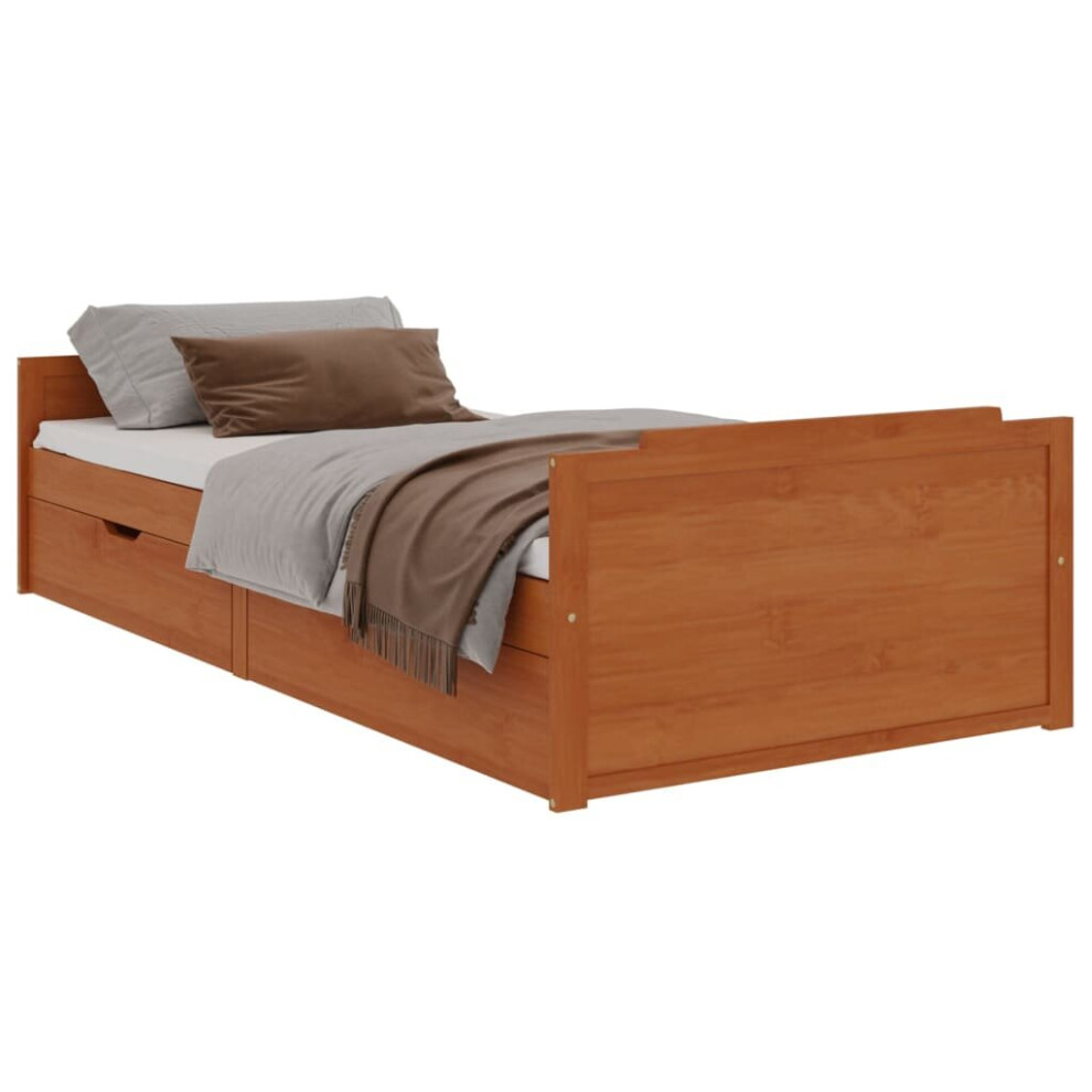 Vidaxl (Honey Brown) Bed Frame With Drawers Solid Wood Pine Bedstead Single Multi Colours