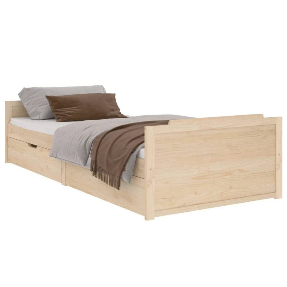 Vidaxl (Brown) Bed Frame With Drawers Solid Wood Pine Bedstead Single Multi Colours