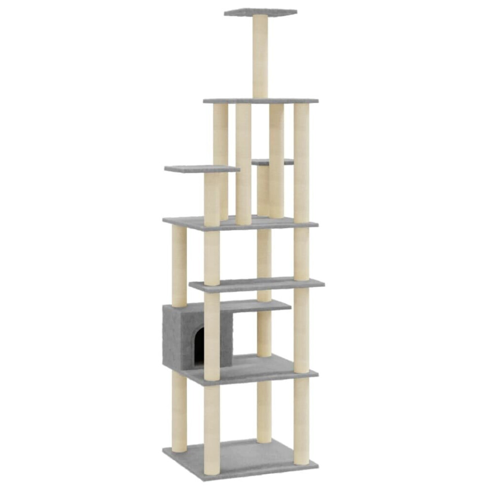 (light grey) vidaXL Cat Tree with Sisal Scratching Posts 183cm Cat Play Tower Multi Colours