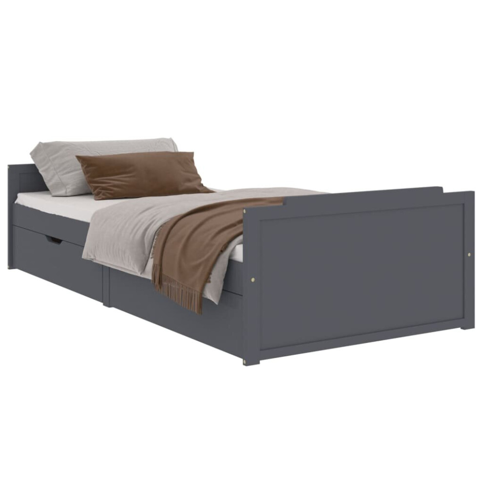 Vidaxl (Dark Grey) Bed Frame With Drawers Solid Wood Pine Bedstead Single Multi Colours