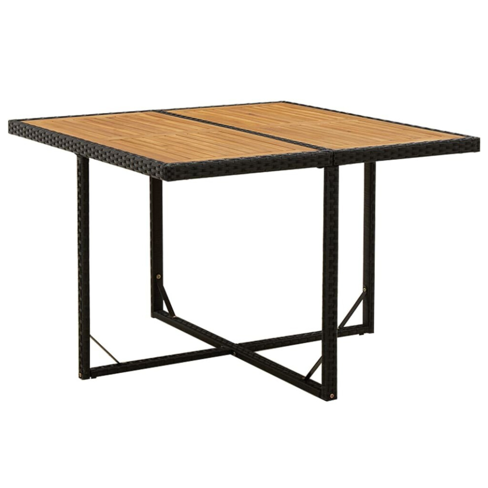 Vidaxl (Black) Garden Table Patio Outdoor Dining Table Acacia Wood And Poly Rattan