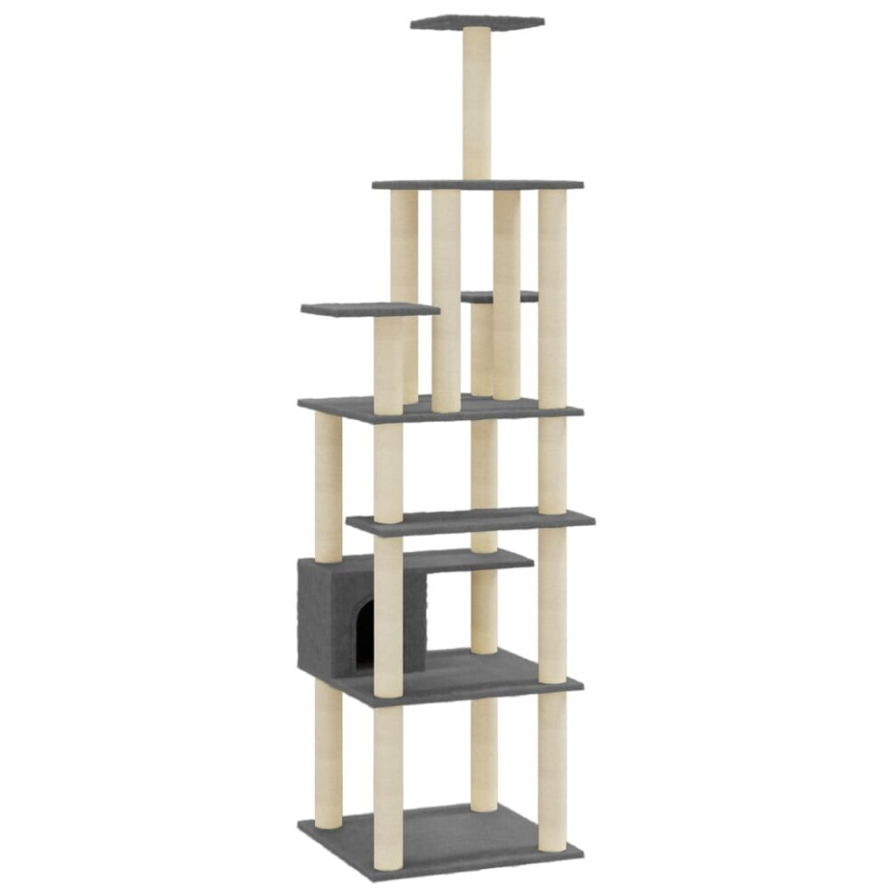 (dark grey) vidaXL Cat Tree with Sisal Scratching Posts 183cm Cat Play Tower Multi Colours