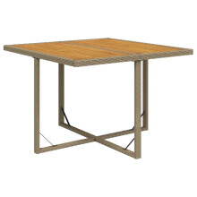 (beige) vidaXL Garden Table Patio Outdoor Dining Table Acacia Wood and Poly Rattan