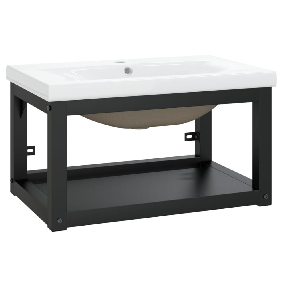 Vidaxl Schwarz Bathroom Washbasin Frame With Built-In Basin Black Iron (338494+145061) - Image 2