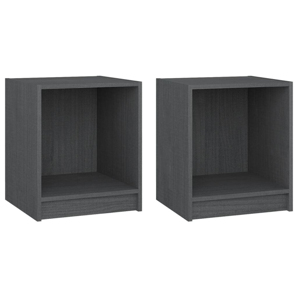 Vidaxl (Grey, 2) Solid Pinewood Bedside Cabinet Nightstand Storage Cabinet Multi Colours