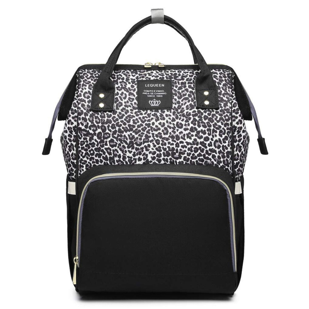(Grey) Leopard Print Nappy Bags Handbags Multi-Function Diaper Bag for Baby Care Travel Backpack Large Capacity
