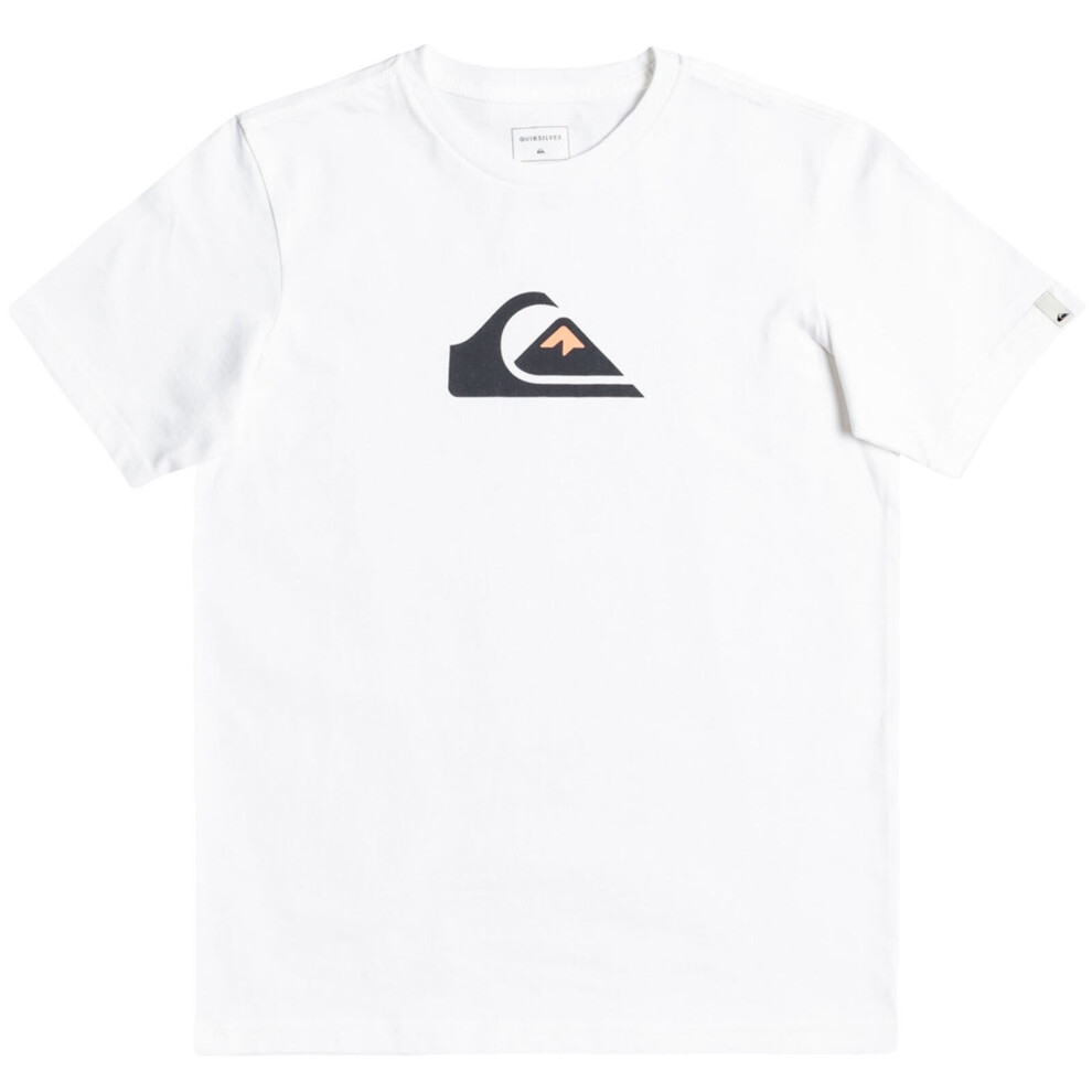 (16 Yrs, White) Quiksilver Boys Comp Logo Short Sleeve Crew Neck Casual Cotton T-Shirt Top Tee