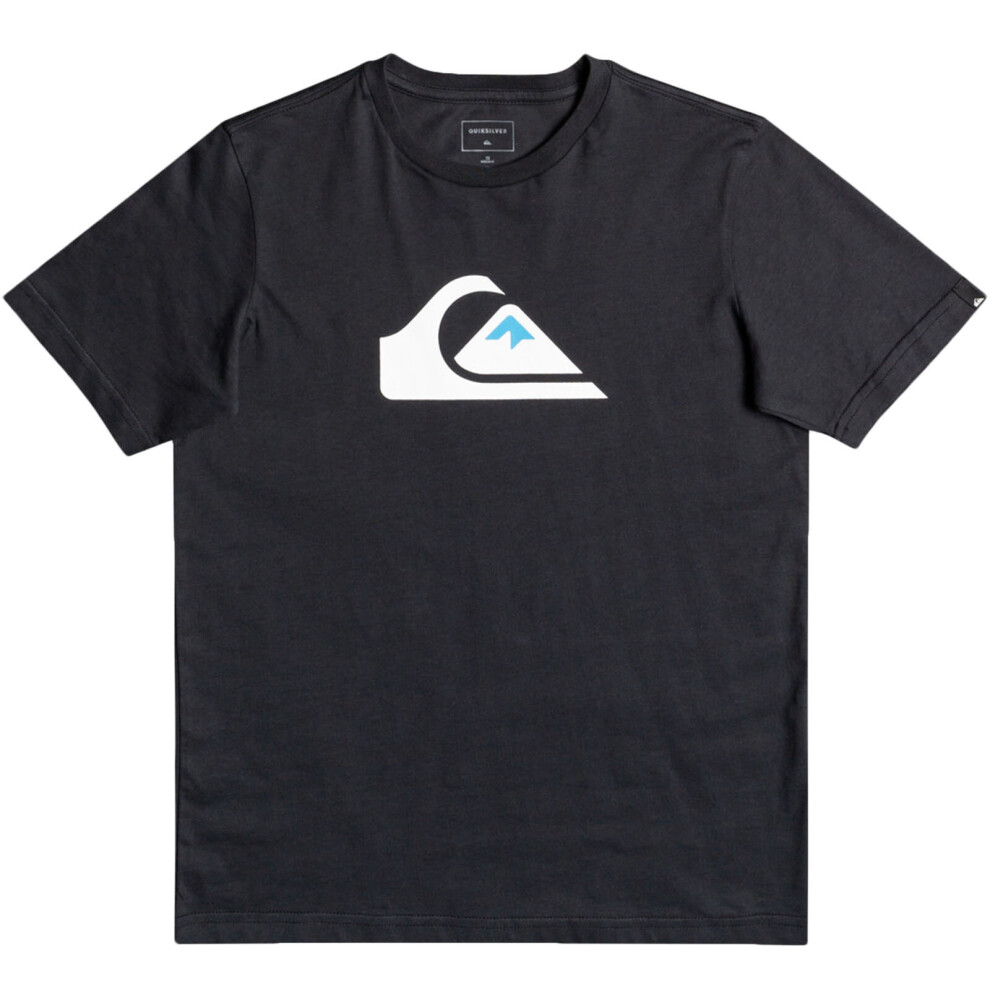 (16 Yrs, Black) Quiksilver Boys Comp Logo Short Sleeve Crew Neck Casual Cotton T-Shirt Top Tee