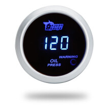 (Silver) Digital Oil Pressure Meter Gauge with Sensor for Auto Car 52mm 2in LCD 0~120PSI Warning Light Black