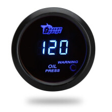 (Black) Digital Oil Pressure Meter Gauge with Sensor for Auto Car 52mm 2in LCD 0~120PSI Warning Light Black