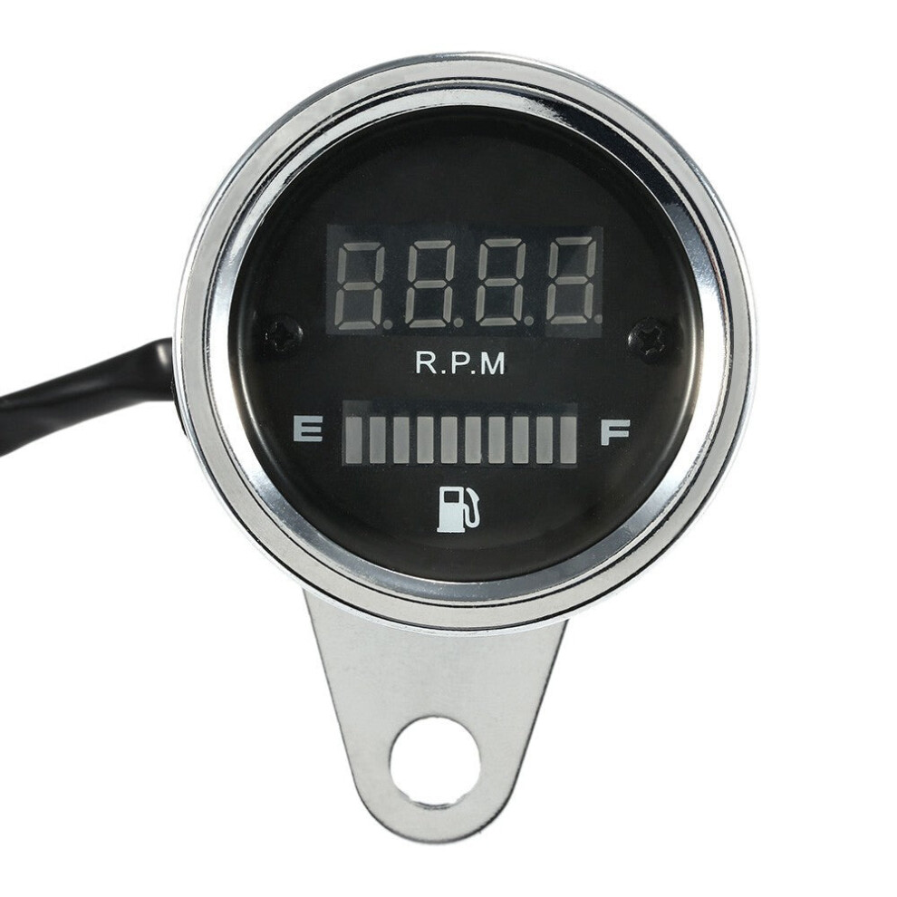 12V Motorcycle 2 in 1 Tachometer RPM Shift Meter Fuel Gauge with Digital LED Indicator