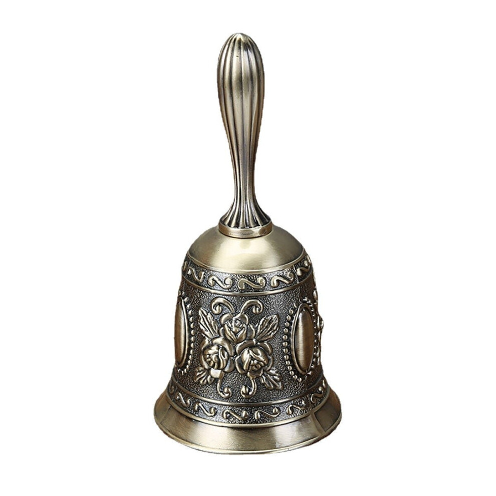 (Gold) Retro Metal Tone Copper School Dinner Shop Hand Bell Tea Bell Hand Held 2.2x4.5