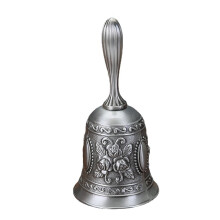 (Silver) Retro Metal Tone Copper School Dinner Shop Hand Bell Tea Bell Hand Held 2.2x4.5