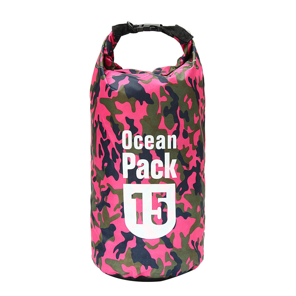 (Rose) 15L Waterproof Bag Camping Rafting Storage Dry Bag Swimming Bag Lightweight Diving Floating Bag