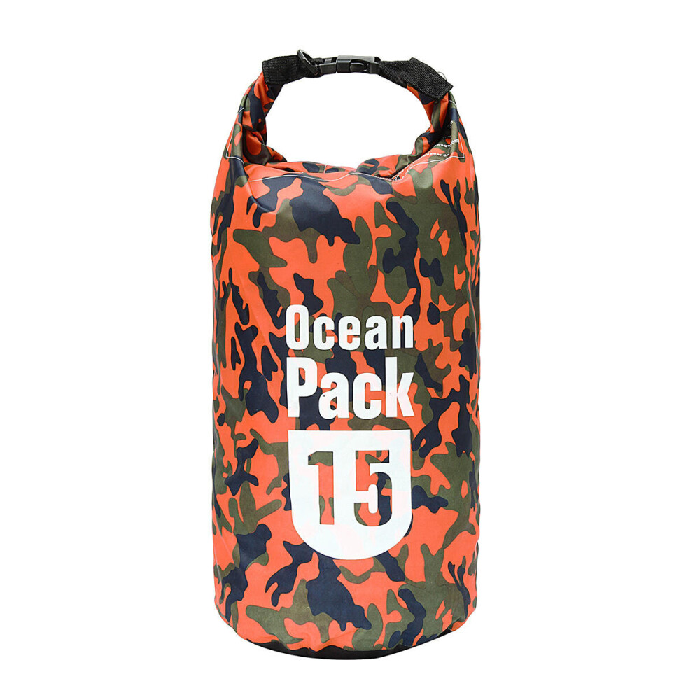 (Orange) 15L Waterproof Bag Camping Rafting Storage Dry Bag Swimming Bag Lightweight Diving Floating Bag