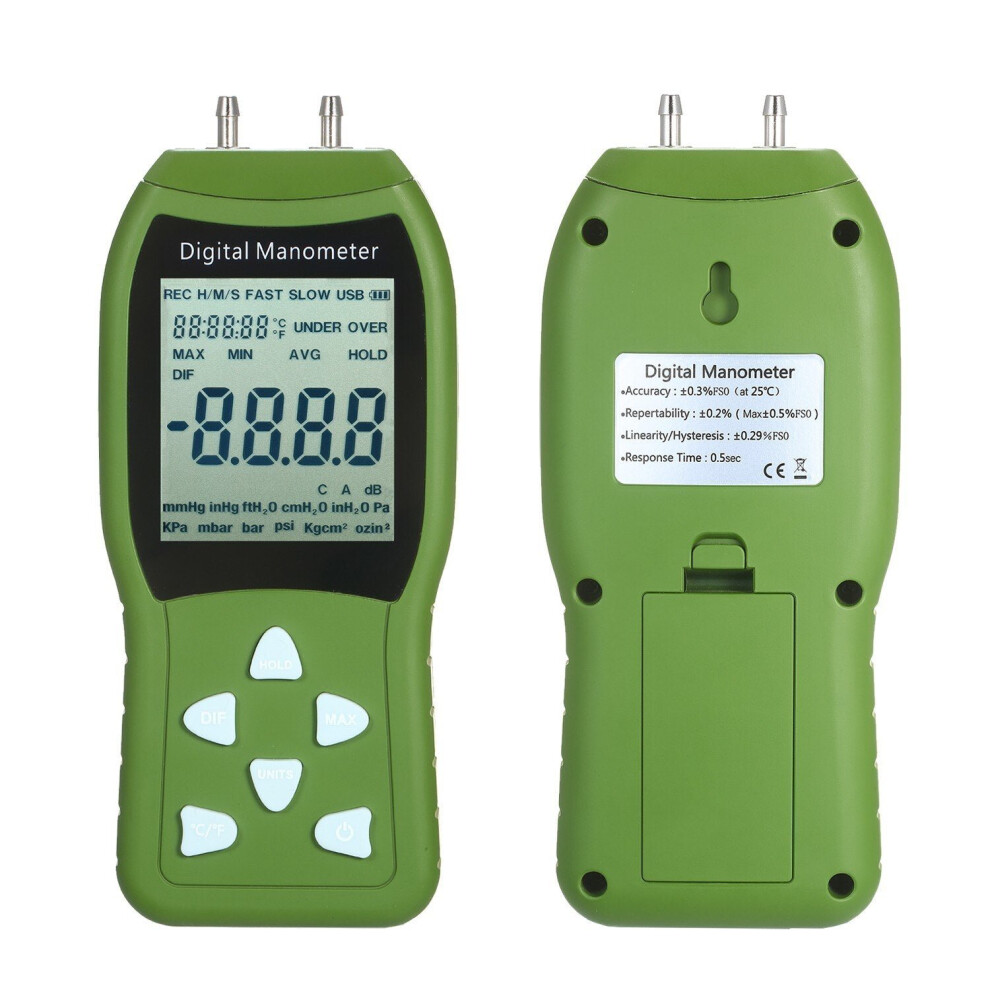 Manometer Digital Air Pressure Meter 12 Unit Dual Port Differential Gauge Hvac Gas Tester 3654659186058